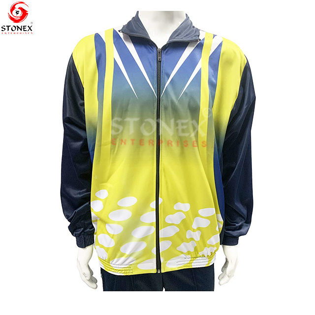 Regular Fit Sportswear Men's Polyester Wholesale Sublimation Yellow Printed Navy Blue Tracksuit