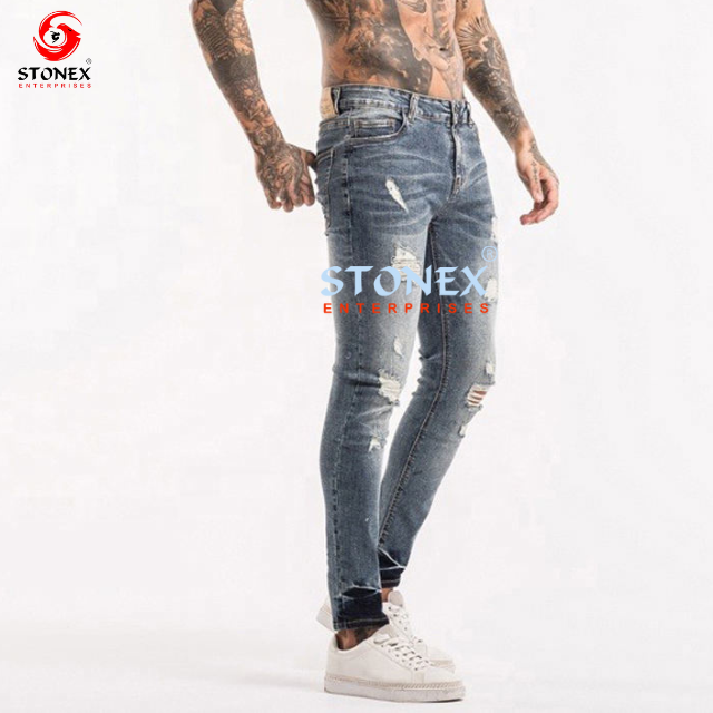 Wholesale  men's jeans pants men straight jeans stylish denim men street wear white fitting washed pent