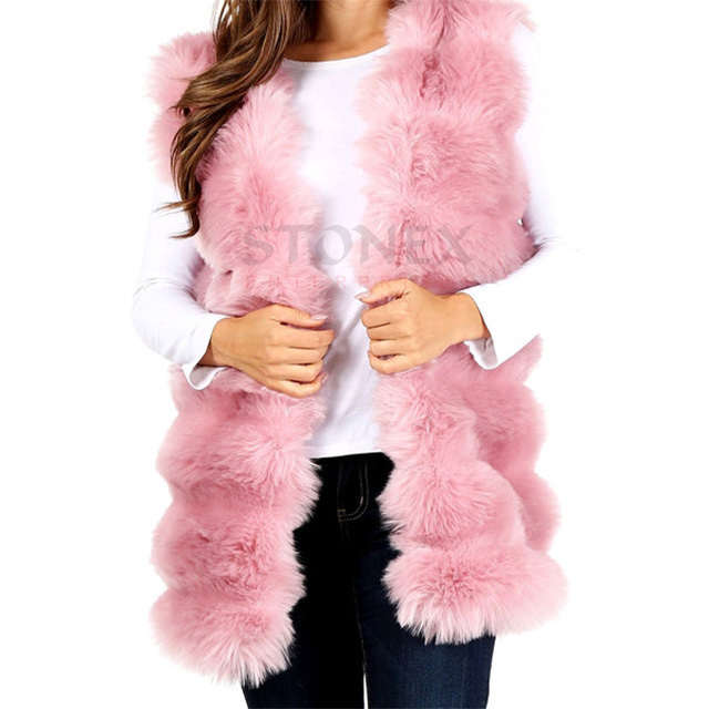 Pink Faux Fur Open Front Vest Best Pakistan Manufacturer Soft And Cozy Design New Fox Fur Vests