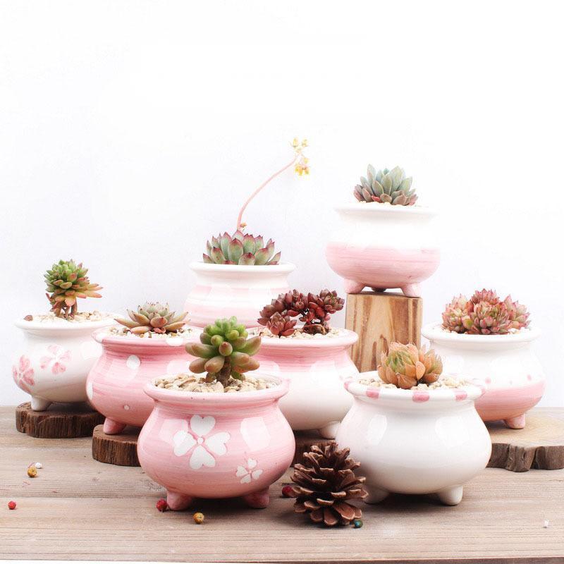 High Quality Pink Ceramic Cute Succulent Flower Pot For Student Gifts Home Decor