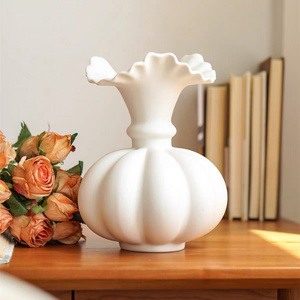 Creative Style Pumpkin Shape Tabletop Decor Ceramic Flower Vase For Office