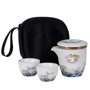 Chinese Outdoor White Porcelain KungFu 1 Tea Pot 2 Tea Cup Set