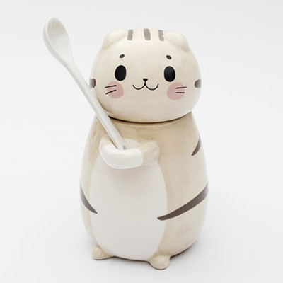 Cute 3D Cat Mug Funny Ceramic Coffee Tea Mug with Stirring Spoon and Lid