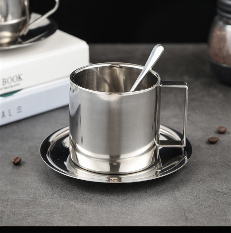 Nordic Double Wall Stainless Steel Coffee Cup And Saucer Coffee Cup Set