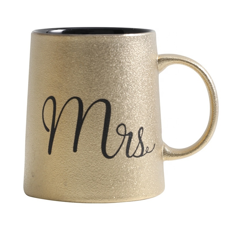 Golden Ceramics Cup 320ml Mr Mrs Breakfast Milk Coffee Beer Mugs Great Christmas Gift For Lover