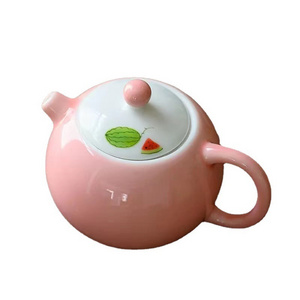 Color Glaze Hand Painted Watermelon Pink Cute Style Porcelain Teapot For Couple Gift