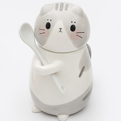 Cute 3D Cat Mug Funny Ceramic Coffee Tea Mug with Stirring Spoon and Lid