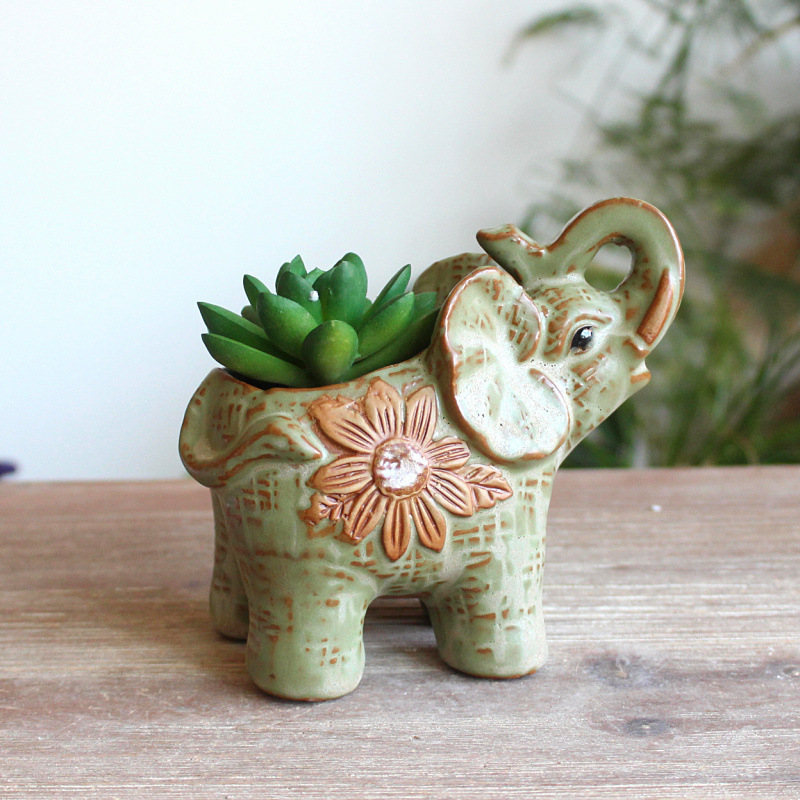 American Pastoral Style Ceramic Baby Elephant Succulent Flower Pot For Home Garden Decor