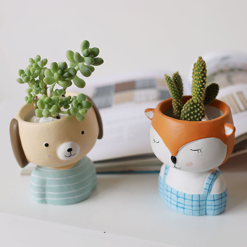 Cartoon Bear Tilted Head Doll Painted Ceramic Succulent Plant Small Pot Indoor Home Decoration