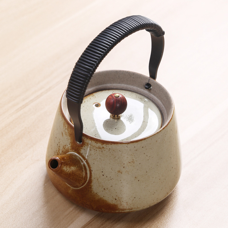 Japanese Retro Stoneware Teapot With Threaded Handle Household Small Single Pot Kung Fu Tea Set