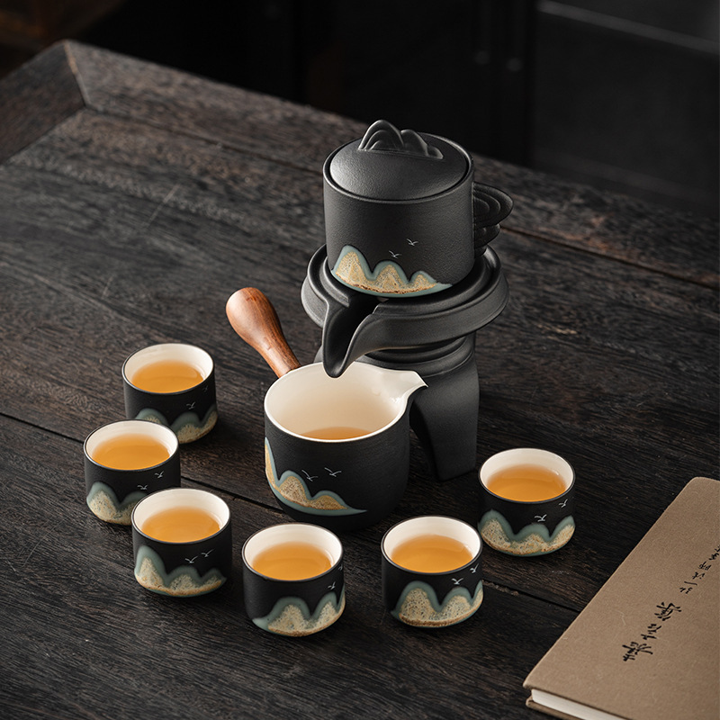 Hand-Painted Yuanshan Semi-Automatic Tea Set 1 Pot 6 Cups Home Tea Gift Packaging