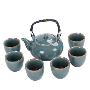 Honey Colored Hand-Held 1 Pot 6 Cups Tea Set Home Large Teapot Gift