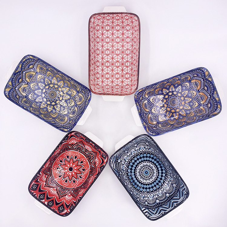 New Arrival Oven Cheese Baked Rice Plate Household Binaural Rectangular Ceramic Baking Pan Western Food Plate