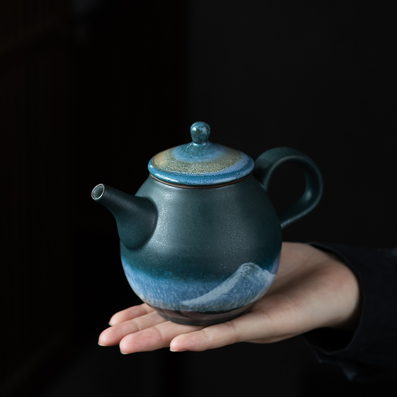 New Chinese-style Blue Porcelain Teapot Ru Kiln Ceramic Teapot With Filter Hole Pu'er Teapot