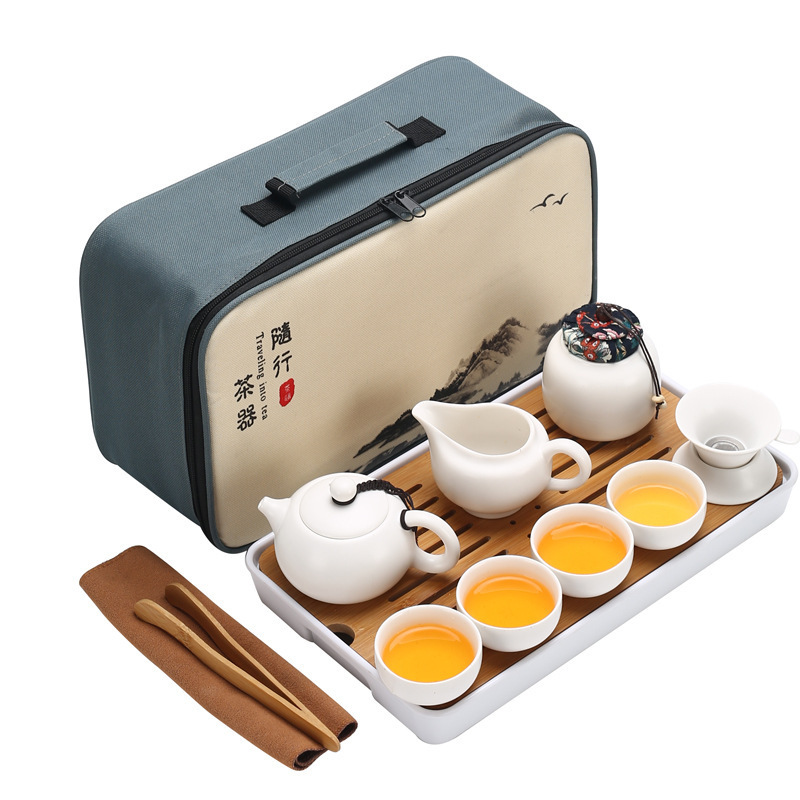 Factory Direct Sales 10-Pieces Set 1 Pot 4 Cups Travel Tea Set With Portable Bag