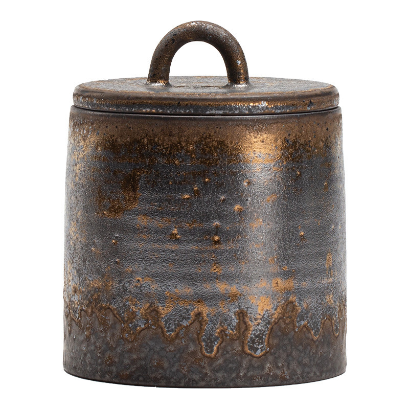 Retro Stoneware Tea Storage Jar For All Season Household Japanese Ceramic Tea Tank Pu'er Tea Caddy