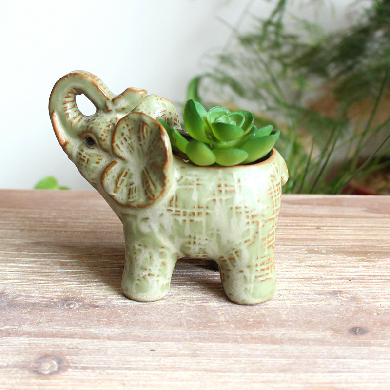 American Pastoral Style Ceramic Baby Elephant Succulent Flower Pot For Home Garden Decor