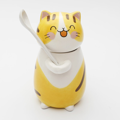 Cute 3D Cat Mug Funny Ceramic Coffee Tea Mug with Stirring Spoon and Lid