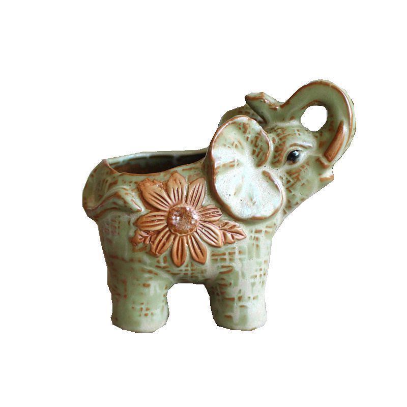 American Pastoral Style Ceramic Baby Elephant Succulent Flower Pot For Home Garden Decor