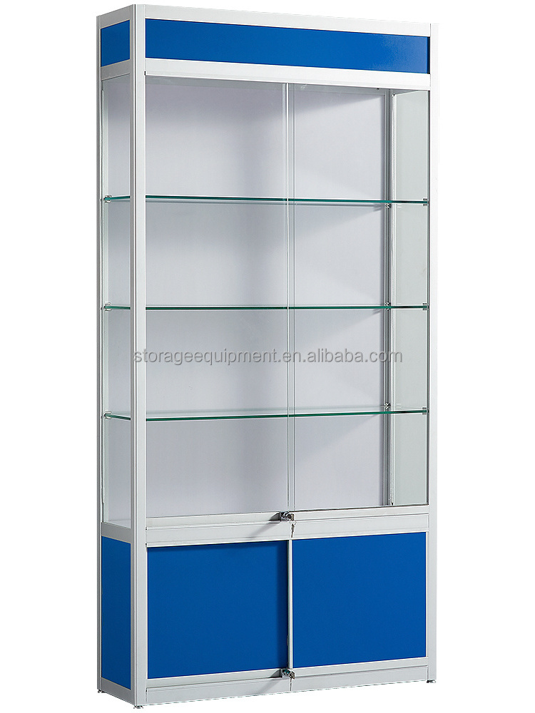 Tower glass store mobile phone display showcase with cheap price