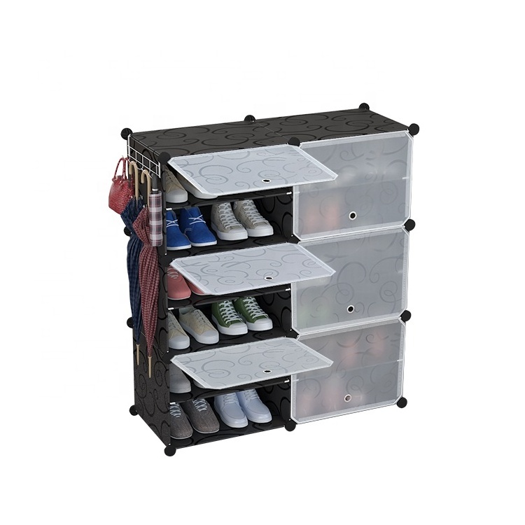 Portable Shoe Storage Organizer, Black, Modular Cabinet Shelving for Space Saving, Shoe Rack Shelves for shoes, boots