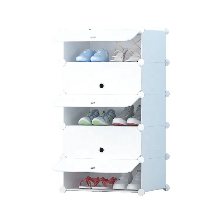 5 Tier Cube DIY Portable Shoe Storage Organizer Tower Interlocking Shoe Rack, Modular Cabinet Shelving For Space Saving