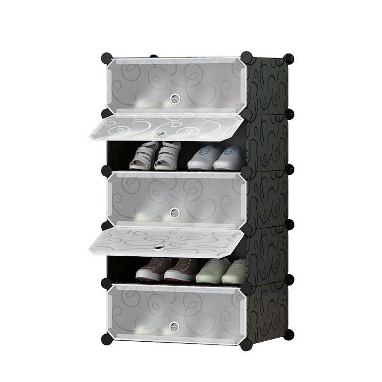 5 Tier Cube DIY Portable Shoe Storage Organizer Tower Interlocking Shoe Rack, Modular Cabinet Shelving For Space Saving