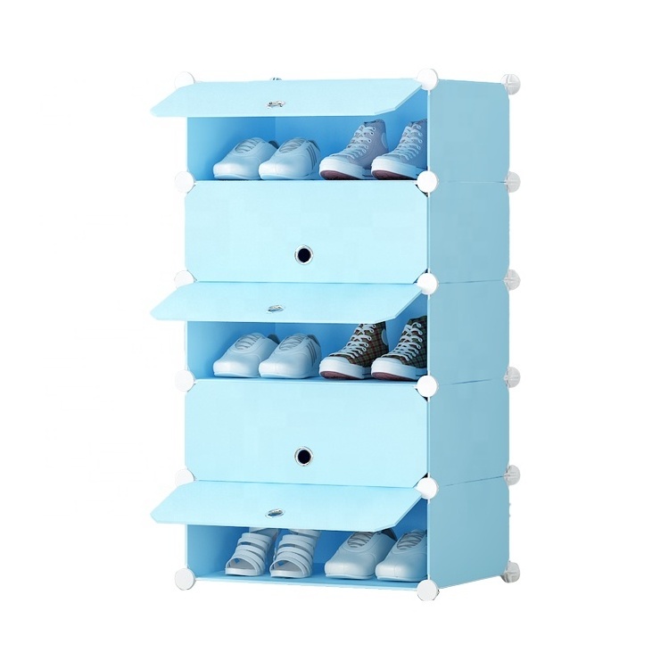 5 Tier Cube DIY Portable Shoe Storage Organizer Tower Interlocking Shoe Rack, Modular Cabinet Shelving For Space Saving