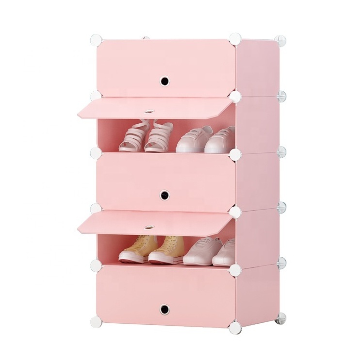 5 Tier Cube DIY Portable Shoe Storage Organizer Tower Interlocking Shoe Rack, Modular Cabinet Shelving For Space Saving