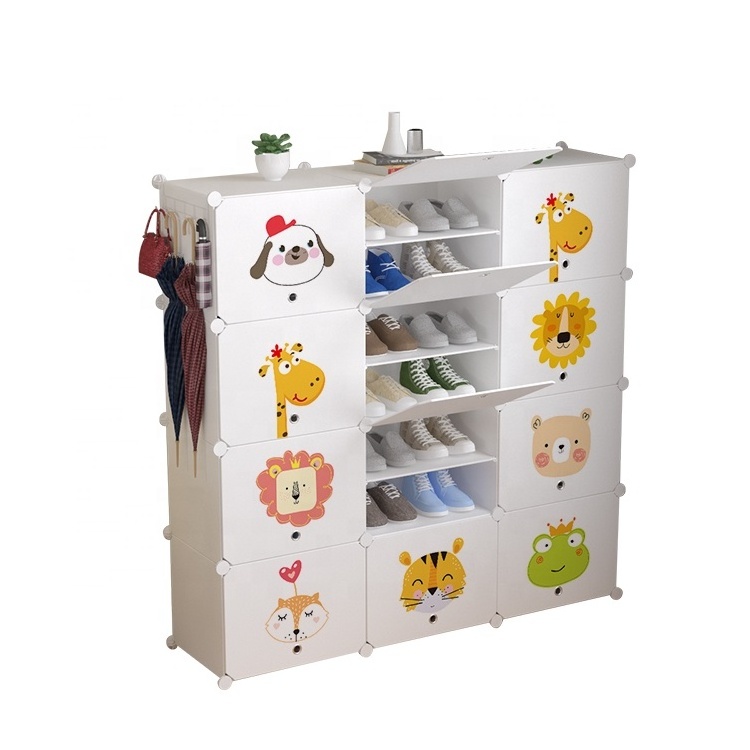 Cartoon pattern DIY kids shoe rack storage shoes cabinet plastic shoes display rack