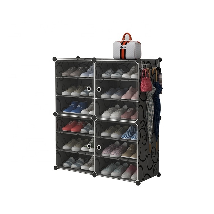 Multi-Use Diy Plastic 12 Cube Shoe Rack Shoes Cabinet Organizer With Door