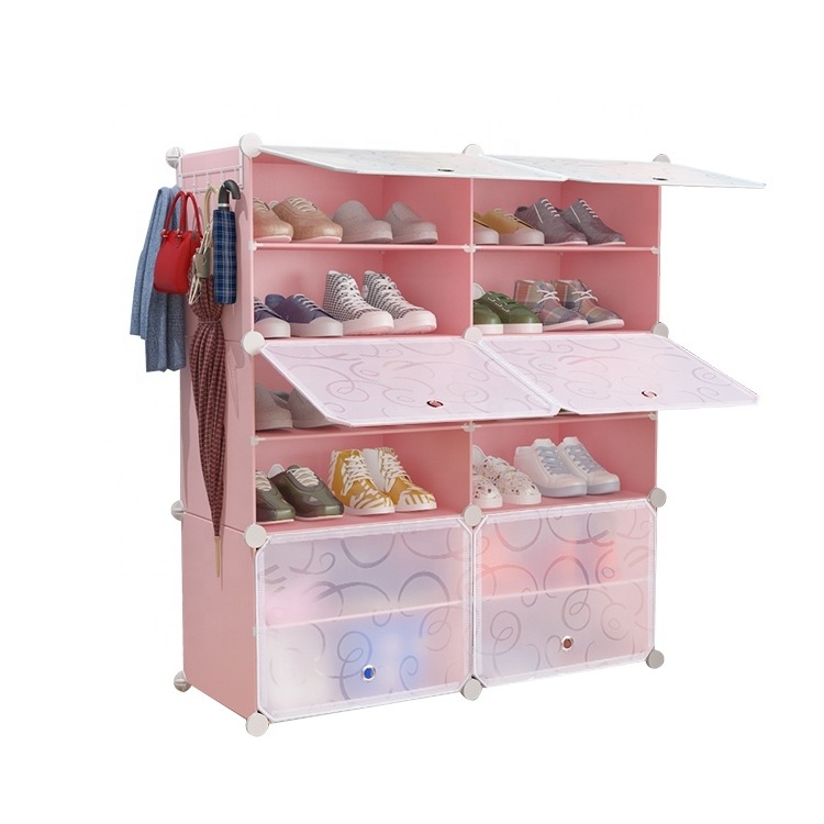 DIY Pink color plastic under the bed shoe storage cabinet white cube shoe organizer