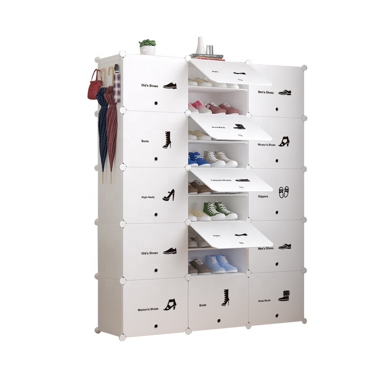 Easy assemble portable cabinet style tall shoe racks sturdy shoe plastic storage organizer with sticker