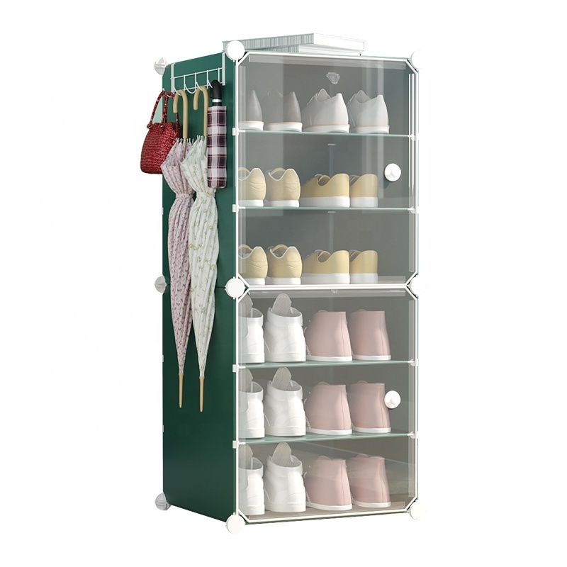 Shoe Organizer with Doors 12 Pairs Plastic Shoe Storage Cabinet