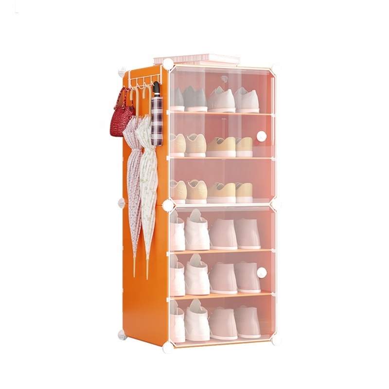 Shoe Organizer with Doors 12 Pairs Plastic Shoe Storage Cabinet