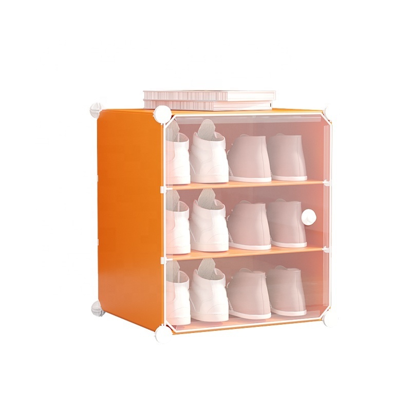 Shoe Organizer with Doors 12 Pairs Plastic Shoe Storage Cabinet