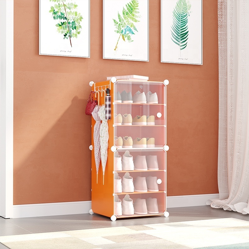 Shoe Organizer with Doors 12 Pairs Plastic Shoe Storage Cabinet