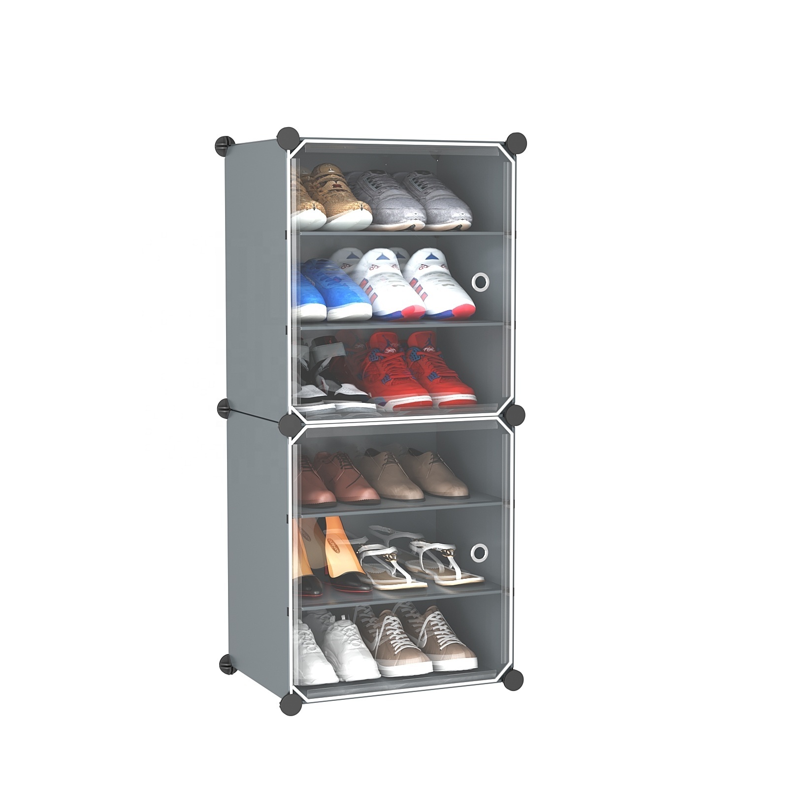 2 Door 6 Tier Free Standing  Plastic Shoe Storage Cabinet Adjustable Shoe Organizer