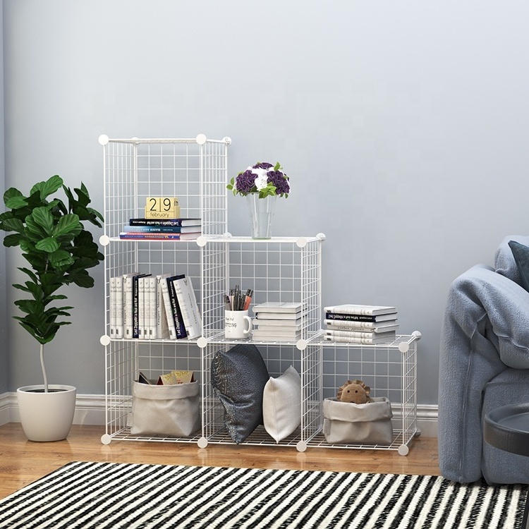 6 Cube Wire Grid Storage Shelf Cubes Modular Shelving Unit DIY Metal Grid Closet Organizer System Bookcase Cabinet