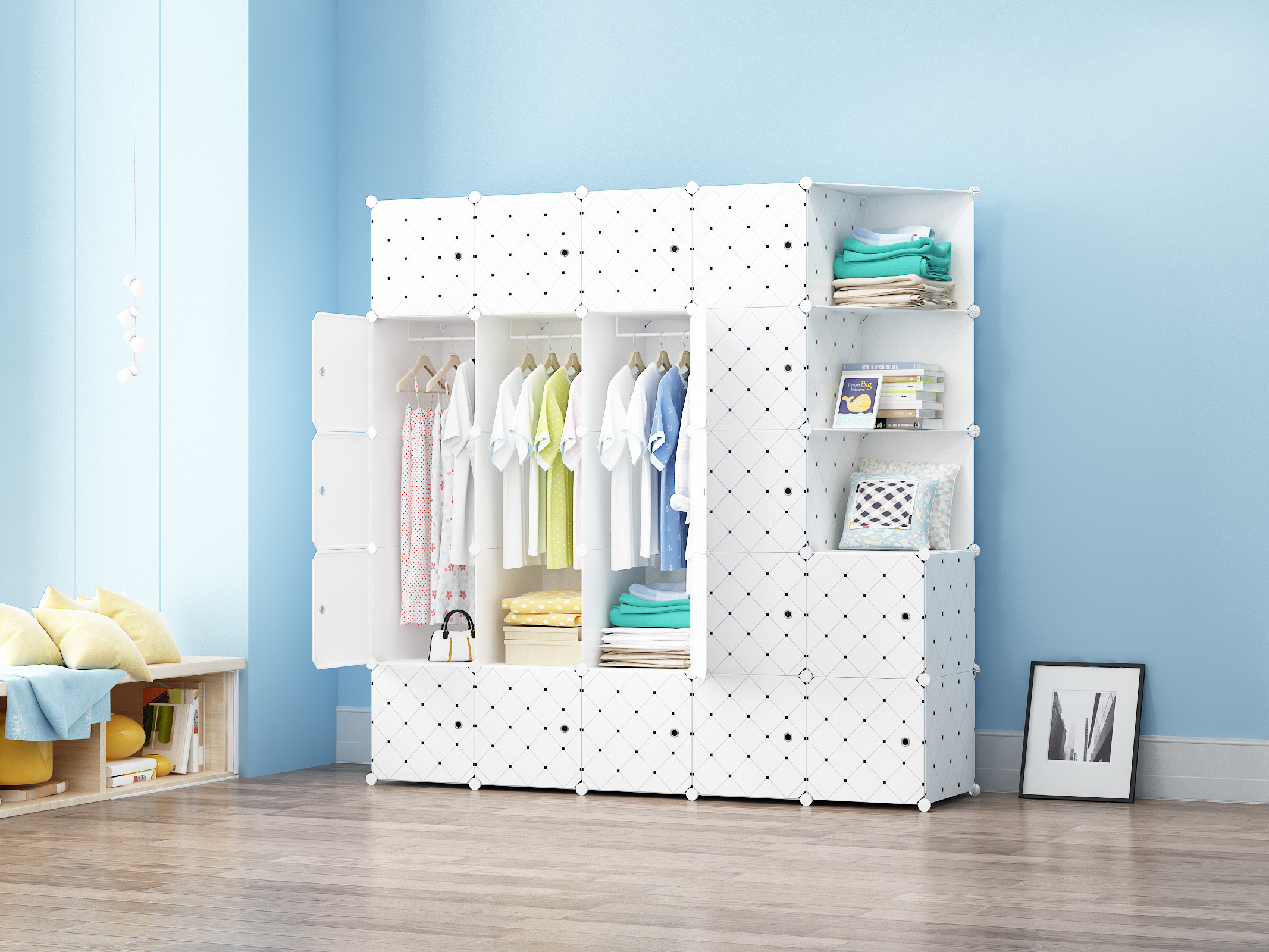 black and white 20 cube storage plastic foldable wardrobe