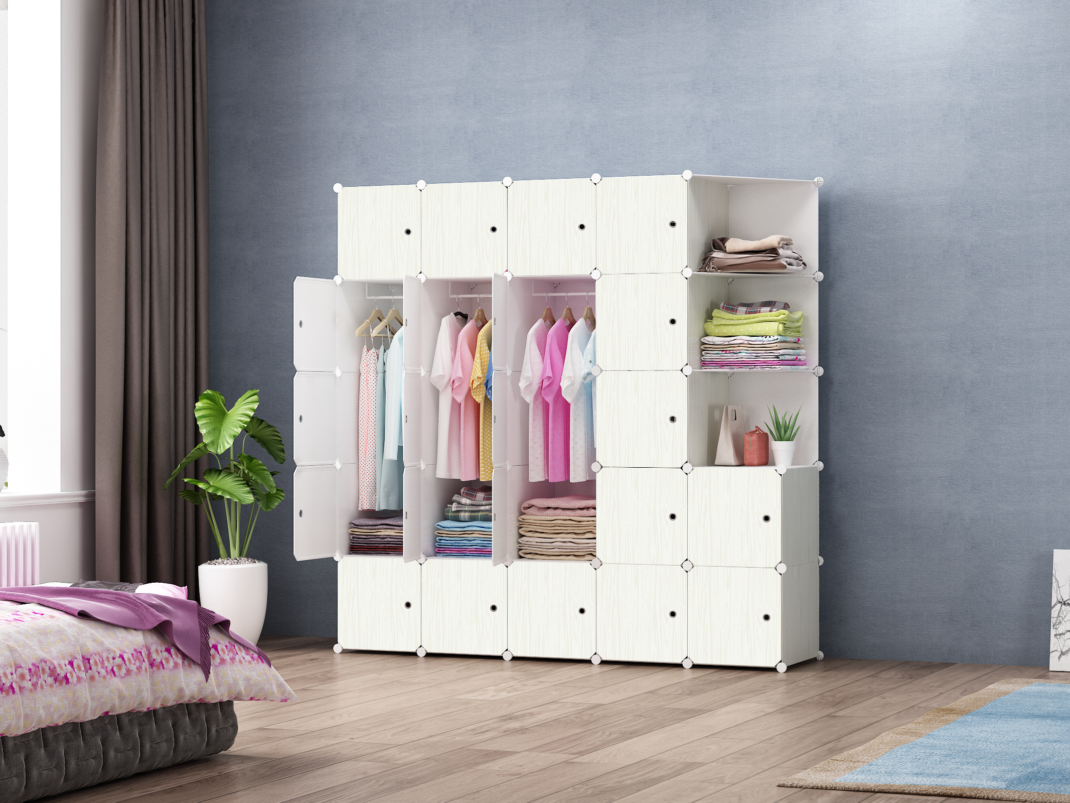 black and white 20 cube storage plastic foldable wardrobe