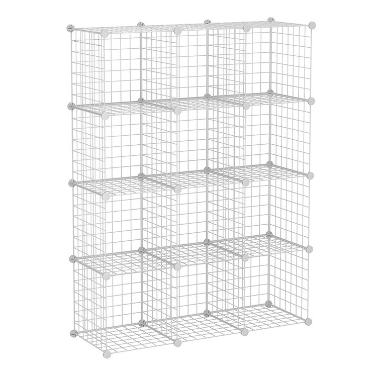 12  Cube Grid Wire Storage Shelves Black White Storage Cubes Modular Wire Shelving Units Stackable Bookcase DIY Closet Cabinet