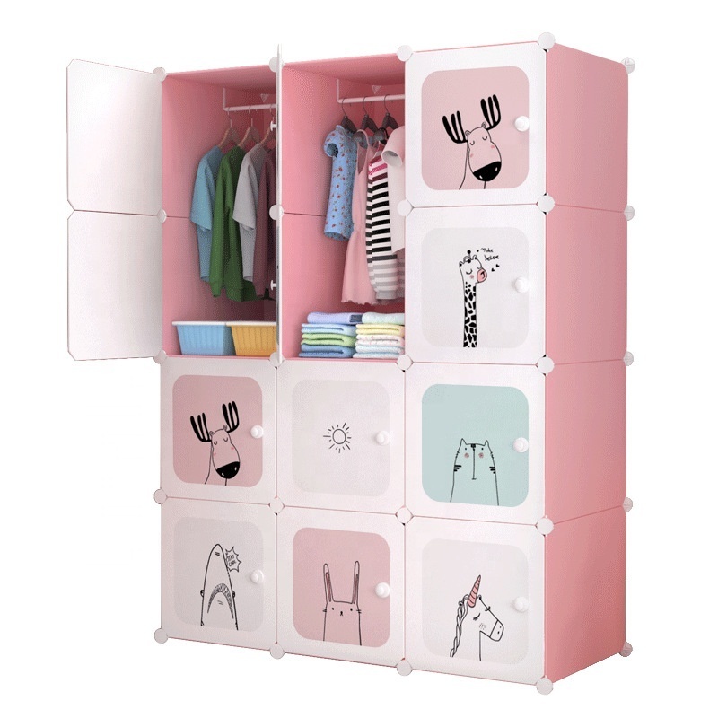 Cartoon designs kids plastic diy wardrobe storage folding cupboard baby wardrobe children cabinet