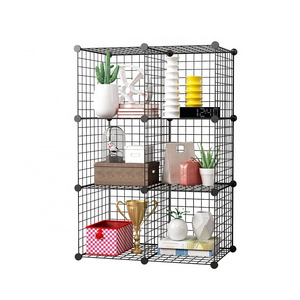 6 Cube Wire Grid Storage Shelf Cubes Modular Shelving Unit DIY Metal Grid Closet Organizer System Bookcase Cabinet