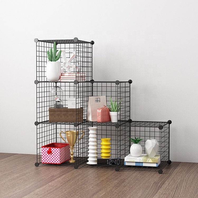 6 Cube Wire Grid Storage Shelf Cubes Modular Shelving Unit DIY Metal Grid Closet Organizer System Bookcase Cabinet