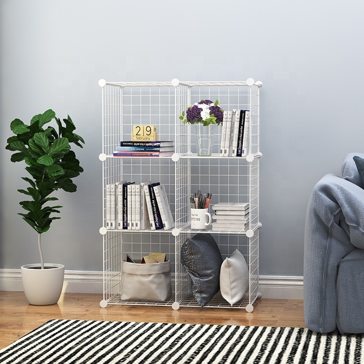 6 Cube Wire Grid Storage Shelf Cubes Modular Shelving Unit DIY Metal Grid Closet Organizer System Bookcase Cabinet