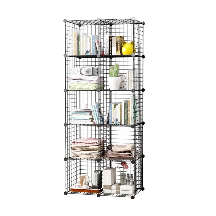 12  Cube Grid Wire Storage Shelves Black White Storage Cubes Modular Wire Shelving Units Stackable Bookcase DIY Closet Cabinet