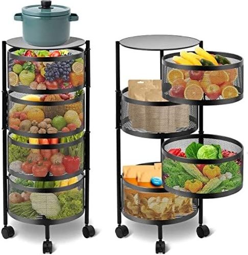 Multilayer rotating kitchen shelf rack storage baskets for fruit snack and vegetable