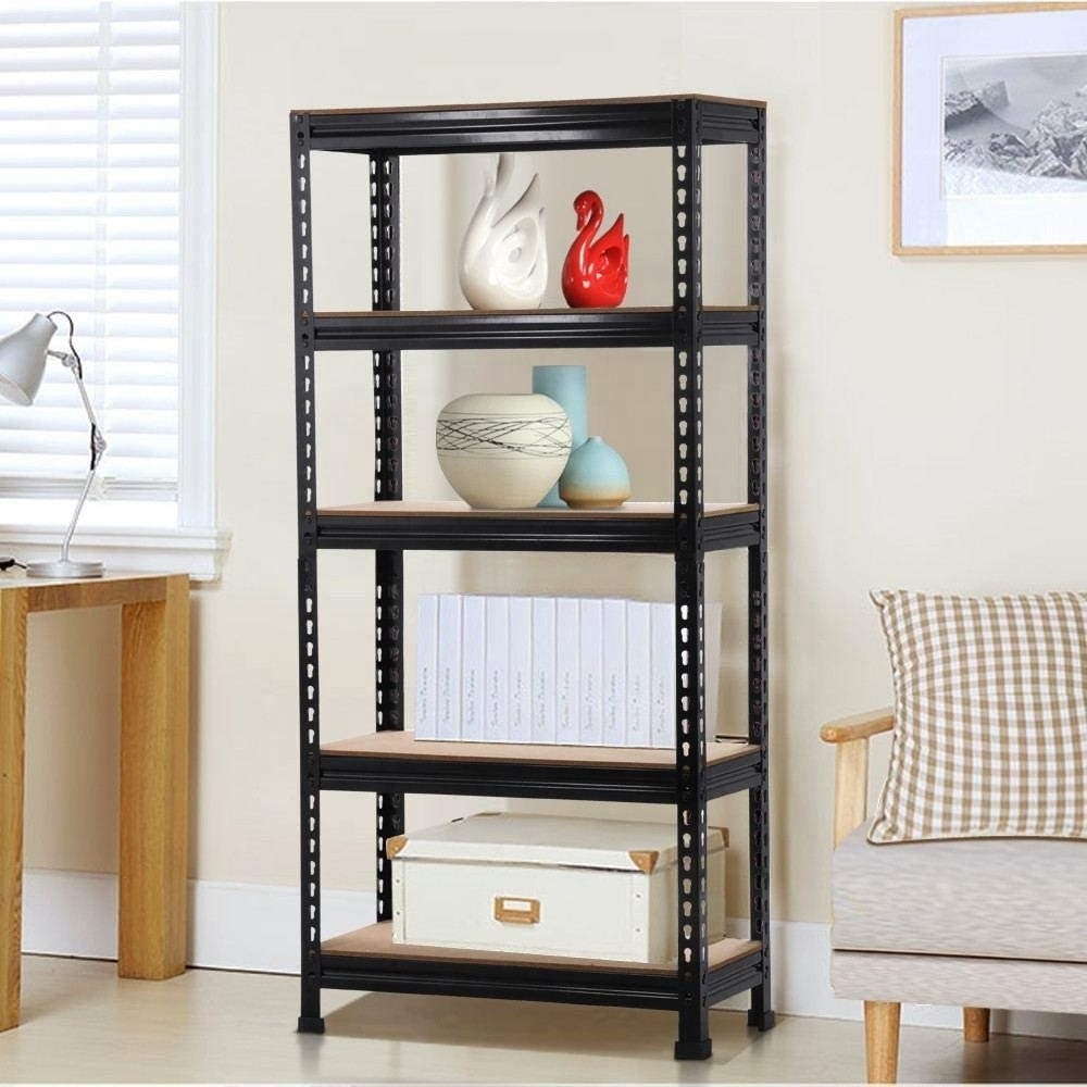 5-Tier Storage Shelves Heavy Duty Steel Frame Muscle Rack Garage Shelf Adjustable Shelves Boltless Shelving Unit