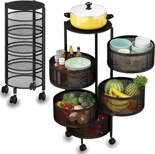 Multilayer rotating kitchen shelf rack storage baskets for fruit snack and vegetable